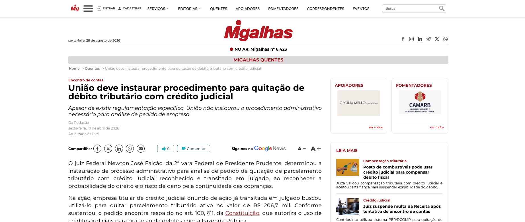O Direito ao Encontro de Contas